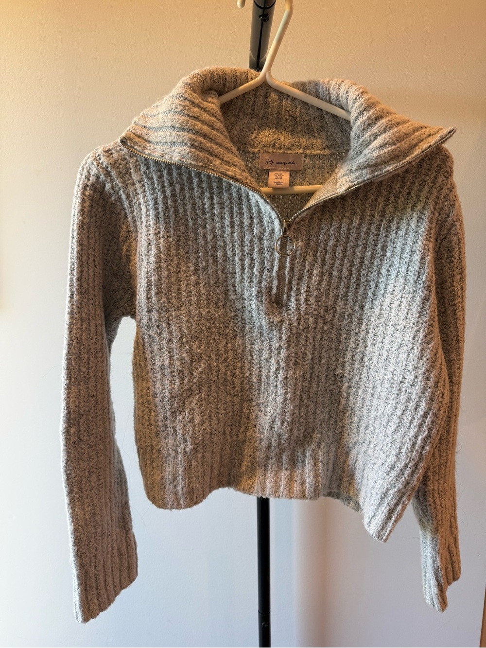 if it were me Heather Gray Ribbed Half‑Zip Turtleneck Sweater